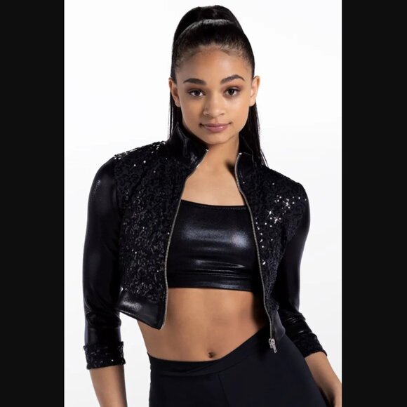 balera Jackets & Blazers - Balera Performance Cropped Sequin Jacket Black Size Large